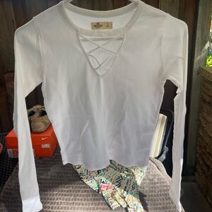 White Long Sleeve Hollister Crop Top